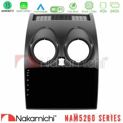 Nakamichi NAM5260 Series 4Core Android13 4+64GB Nissan Qashqai J10 Navigation Multimedia Tablet 9