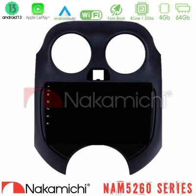 Nakamichi NAM5260 Series 4Core Android13 4+64GB Nissan Micra 2011-2014 Navigation Multimedia Tablet 9