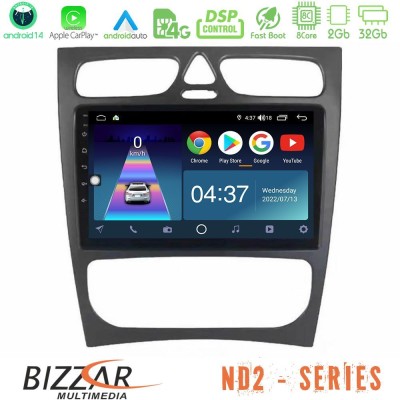 Bizzar ND2 Series 8Core Android14 2+32GB  Mercedes C Class (W203) Navigation Multimedia Tablet 9