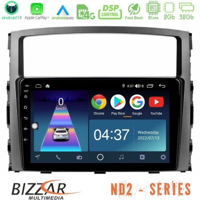 Bizzar ND2 Series 8Core Android14 2+32GB  Mitsubishi Pajero 2008-2009 Navigation Multimedia Tablet 9