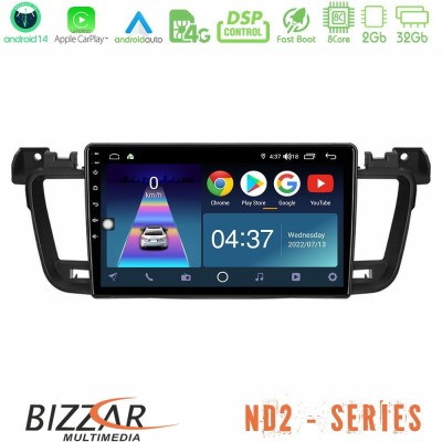 Bizzar ND2 Series 8Core Android14 2+32GB  Peugeot 508 2010-2018 Navigation Multimedia Tablet 9