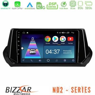 Bizzar ND2 Series 8Core Android14 2+32GB  Peugeot 208 2019-2023 Navigation Multimedia Tablet 9