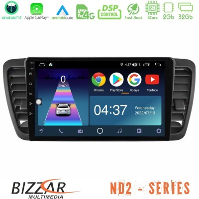 Bizzar ND2 Series 8Core Android14 2+32GB  Subaru Legacy/Outback 2002-2008 Navigation Multimedia Tablet 9