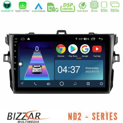 Bizzar ND2 Series 8Core Android14 2+32GB  Toyota Corolla 2007-2012 Navigation Multimedia Tablet 9