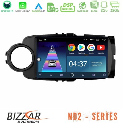 Bizzar ND2 Series 8Core Android14 2+32GB  Toyota Yaris Navigation Multimedia Tablet 9