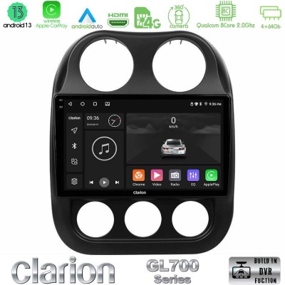 Clarion GL700 Series 8Core Android13 4+64GB Jeep Compass 2012-2016 Navigation Multimedia Tablet 10
