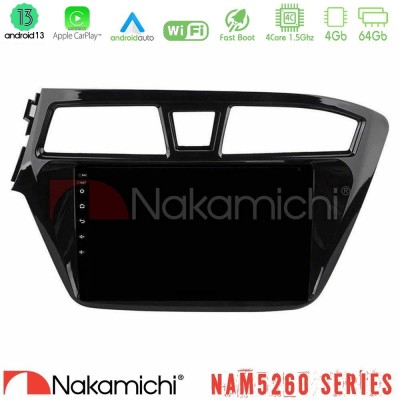Nakamichi NAM5260 Series 4Core Android13 4+64GB Hyundai i20 2014-2018 Navigation Multimedia Tablet 9