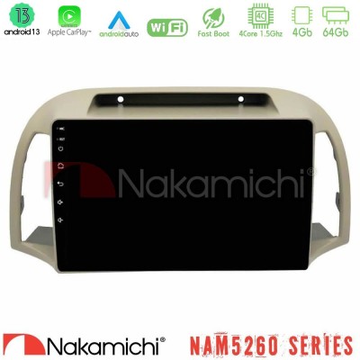 Nakamichi NAM5260 Series 4Core Android13 4+64GB Nissan Micra K12 2002-2010 Navigation Multimedia Tablet 9