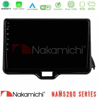 Nakamichi NAM5260 Series 4Core Android13 4+64GB Toyota Yaris 2020-> Navigation Multimedia Tablet 10