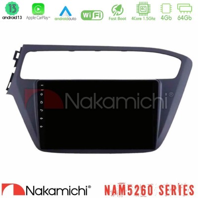 Nakamichi NAM5260 Series 4Core Android13 4+64GB Hyundai i20 2018-2020 Navigation Multimedia Tablet 9