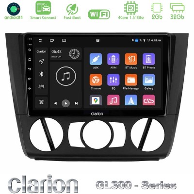 Clarion GL300 Series 4Core Android11 2+32GB BMW 1Series E81/E82/E87/E88 (MANUAL A/C) Navigation Multimedia Tablet 9