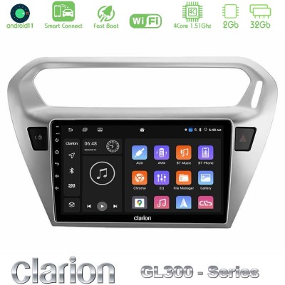 Clarion GL300 Series 4Core Android11 2+32GB Citroen C-Elysee / Peugeot 301 Navigation Multimedia Tablet 9