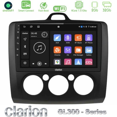 Clarion GL300 Series 4Core Android11 2+32GB Ford Focus Manual AC Navigation Multimedia Tablet 9