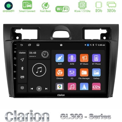 Clarion GL300 Series 4Core Android11 2+32GB Ford Fiesta/Fusion Navigation Multimedia Tablet 9