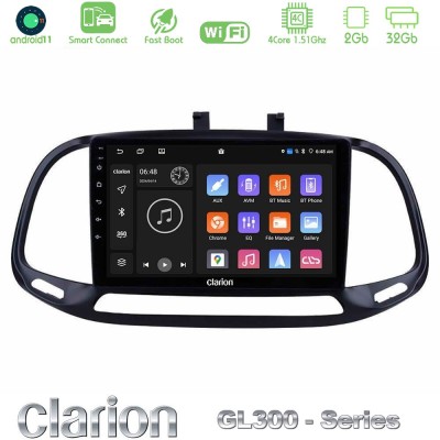Clarion GL300 Series 4Core Android11 2+32GB Fiat Doblo 2015-2022 Navigation Multimedia Tablet 9