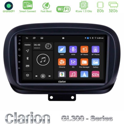 Clarion GL300 Series 4Core Android11 2+32GB Fiat 500X Navigation Multimedia Tablet 9