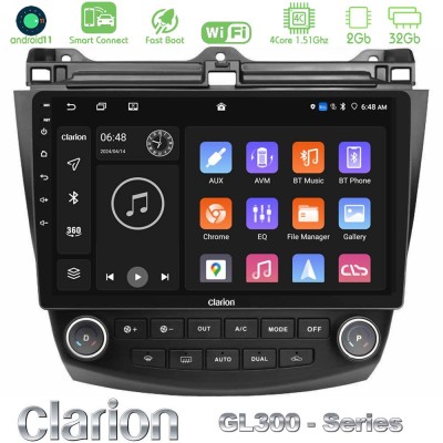Clarion GL300 Series 4Core Android11 2+32GB Honda Accord 2002-2008 Navigation Multimedia Tablet 10