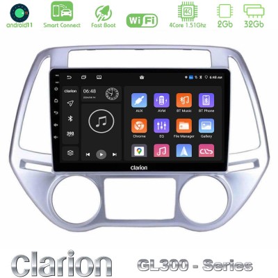 Clarion GL300 Series 4Core Android11 2+32GB Hyundai i20 2012-2014 Navigation Multimedia Tablet 9