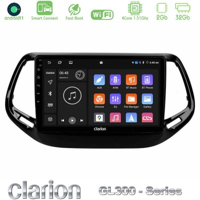 Clarion GL300 Series 4Core Android11 2+32GB Jeep Compass 2017> Navigation Multimedia Tablet 10