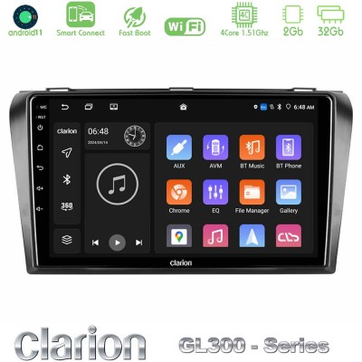 Clarion GL300 Series 4Core Android11 2+32GB Mazda 3 2004-2009 Navigation Multimedia Tablet 9