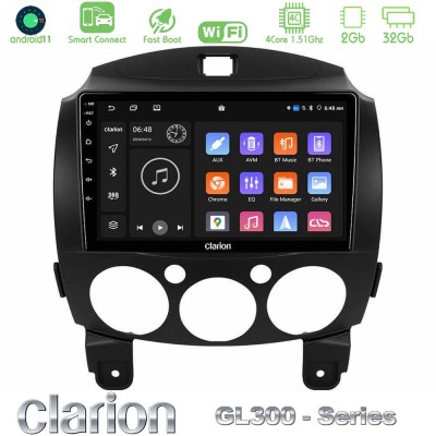 Clarion GL300 Series 4Core Android11 2+32GB Mazda 2 2008-2014 Navigation Multimedia Tablet 9