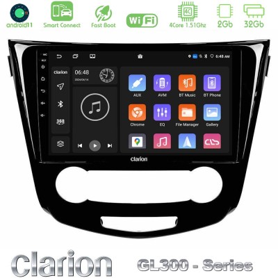 Clarion GL300 Series 4Core Android11 2+32GB Nissan Qashqai J11 (Manual A/C) Navigation Multimedia Tablet 10