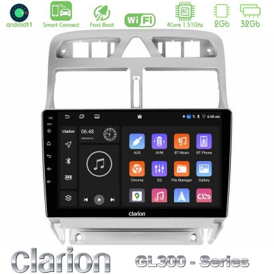 Clarion GL300 Series 4Core Android11 2+32GB Peugeot 307 2002-2008 Navigation Multimedia Tablet 9