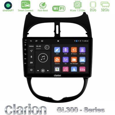 Clarion GL300 Series 4Core Android11 2+32GB Peugeot 206 Navigation Multimedia Tablet 9