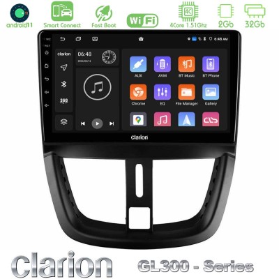 Clarion GL300 Series 4Core Android11 2+32GB Peugeot 207 Navigation Multimedia Tablet 9
