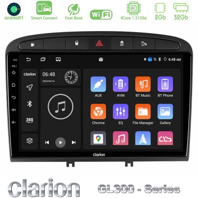 Clarion GL300 Series 4Core Android11 2+32GB Peugeot 308/RCZ Navigation Multimedia Tablet 9
