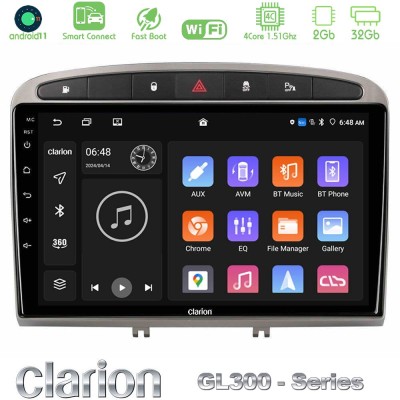 Clarion GL300 Series 4Core Android11 2+32GB Peugeot 308/RCZ Navigation Multimedia Tablet 9