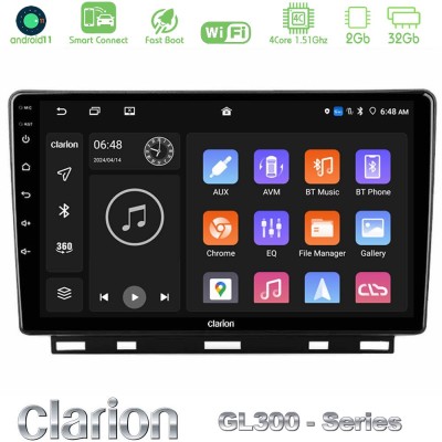 Clarion GL300 Series 4Core Android11 2+32GB Renault Clio 5 2020-2025 Navigation Multimedia Tablet 9