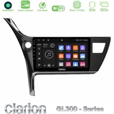 Clarion GL300 Series 4Core Android11 2+32GB Toyota Corolla 2017-2018 Navigation Multimedia Tablet 10