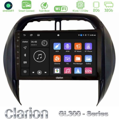 Clarion GL300 Series 4Core Android11 2+32GB Toyota RAV4 2001-2005 (Auto A/C) Navigation Multimedia Tablet 9