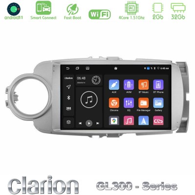 Clarion GL300 Series 4Core Android11 2+32GB Toyota Yaris Navigation Multimedia Tablet 9