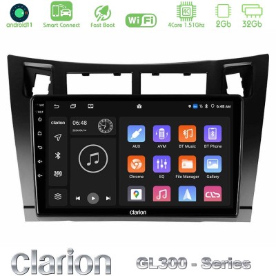 Clarion GL300 Series 4Core Android11 2+32GB Toyota Yaris Navigation Multimedia Tablet 9