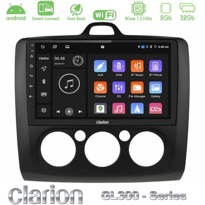 Clarion GL300 Series 4Core Android ClarionOS 2+32GB Ford Focus Manual AC Navigation Multimedia Tablet 9
