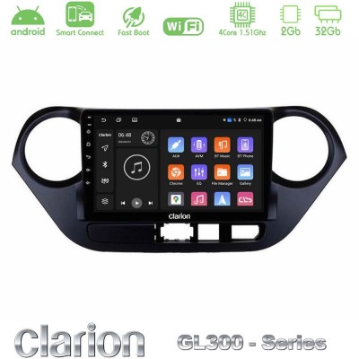 Clarion GL300 Series 4Core Android ClarionOS 2+32GB Hyundai i10 2014-2020 Navigation Multimedia Tablet 9