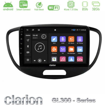 Clarion GL300 Series 4Core Android ClarionOS 2+32GB Hyundai i10 2008-2014 Navigation Multimedia Tablet 9
