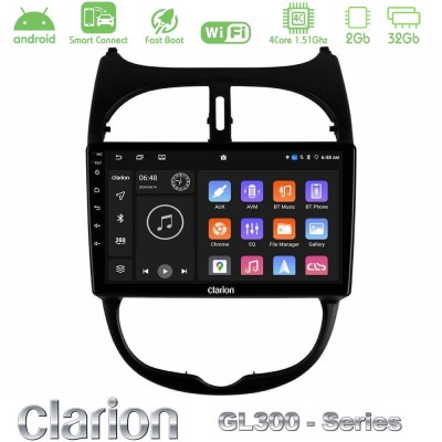Clarion GL300 Series 4Core Android ClarionOS 2+32GB Peugeot 206 Navigation Multimedia Tablet 9