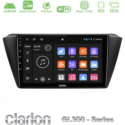Clarion GL300 Series 4Core Android ClarionOS 2+32GB Skoda Fabia 2015-2021 Navigation Multimedia Tablet 9