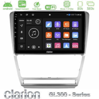 Clarion GL300 Series 4Core Android ClarionOS 2+32GB Skoda Octavia 5 Navigation Multimedia Tablet 10