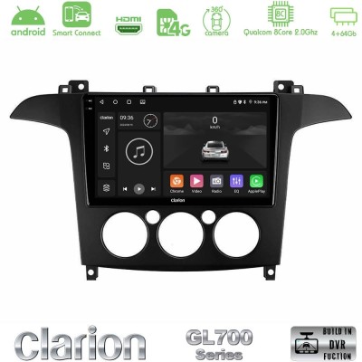 Clarion GL700 QUALCOMM Series 8Core Android ClarionOS 4+64GB Ford S-Max 2006-2008 (manual A/C) Navigation Multimedia Tablet 9