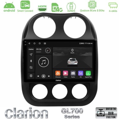 Clarion GL700 QUALCOMM Series 8Core Android ClarionOS 4+64GB Jeep Compass 2012-2016 Navigation Multimedia Tablet 10