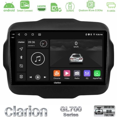 Clarion GL700 QUALCOMM Series 8Core Android ClarionOS 4+64GB Jeep Renegade 2015-2019 Navigation Multimedia Tablet 9