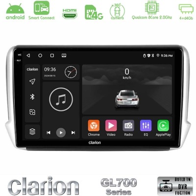 Clarion GL700 QUALCOMM Series 8Core Android ClarionOS 4+64GB Peugeot 208/2008 Navigation Multimedia Tablet 10